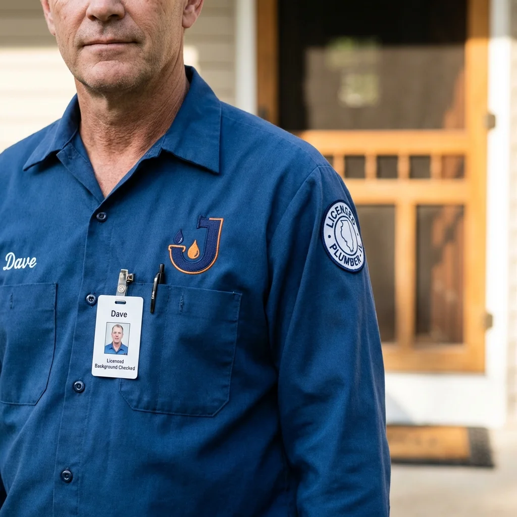 Licensed plumber showing ID badge in Eaton, OH
