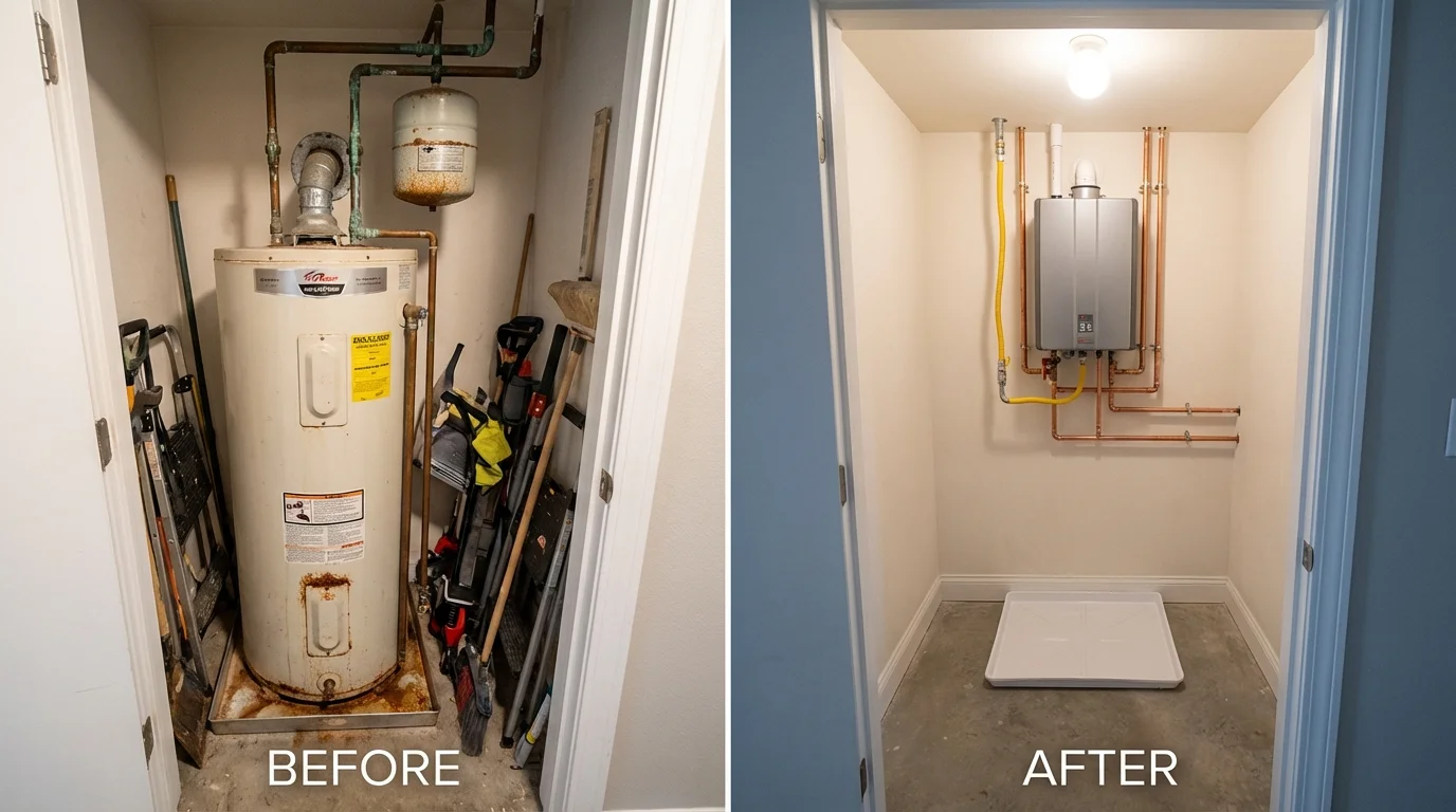 Tank water heater versus wall-mounted tankless unit comparison for Eaton, OH homeowners
